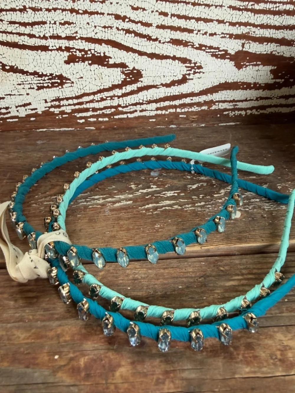 NWT Anthropologie  Bright Embellished Headband Set Blue